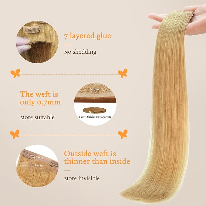 DOORES Seamless Clip in Hair Extensions Real Human Hair, Honey Blonde 110g 7pcs 20 Inch, Extensions Clip in Straight Remy Hair Invisi Edge