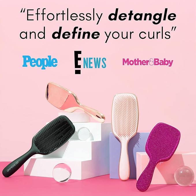 Lily England Curly Hair Brush - Detangling & Styling Tool with Flexible Bristles for Pain-Free Wet & Dry Curls (3c to 4c), Pink