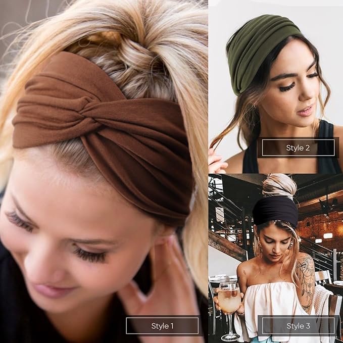 DRESHOW 4 Pack Turban Headbands for Women Wide Vintage Head Wraps Knotted Cute Hair Band Accessories