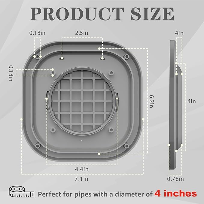 Dryer Vent Cover Outside 4 inch, Magnetic Door Design, Durable Airflow Vent with Lint Trap Screen, Thickened Material, 7 inch x 7 inch Size, Grey