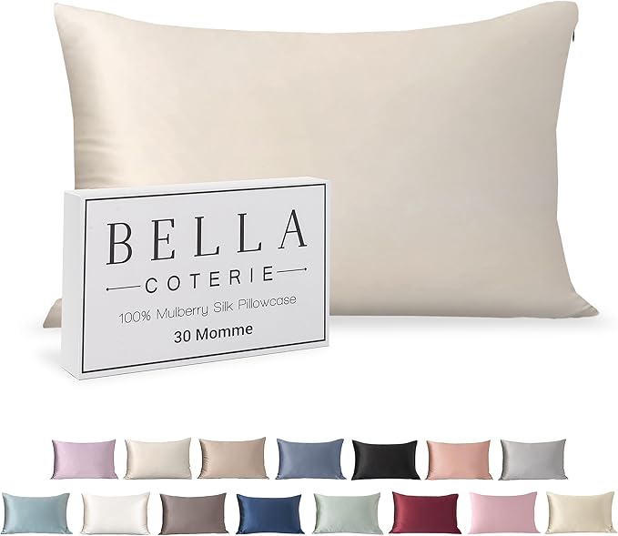 Bella Coterie Luxury Silk Pillowcase for Hair and Skin | 30 Momme | 100% Pure 6A Mulberry Silk | Super Soft | Perfectly Plush [Standard, Ivory]