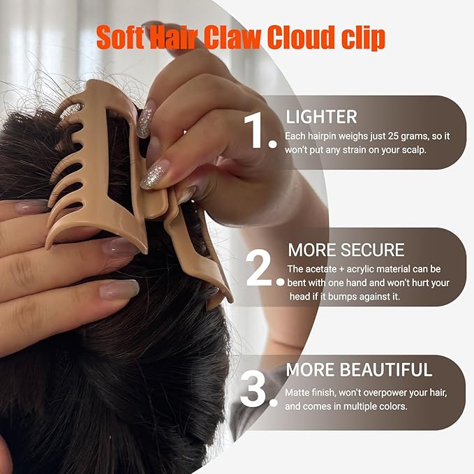 6Pcs 4.2in Medium Extra Soft Hair Claw Clips, more Cozy Flexible and Unsnappable, Enhanced Non-Slip, Stronger Grip, Barrettes for Thick or Fine Hair, Beauty Accessory for Women and Girls(6Pcs)