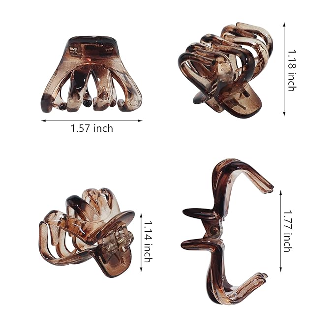 9 PCS Octopus Hair Clips 4cm Medium Small Hair Claw Clips Amber Hair Aceessories Nonslips, Strong Grips for Women Girls Thin to Thick Hair Pack Hair, Design Hairstyles.