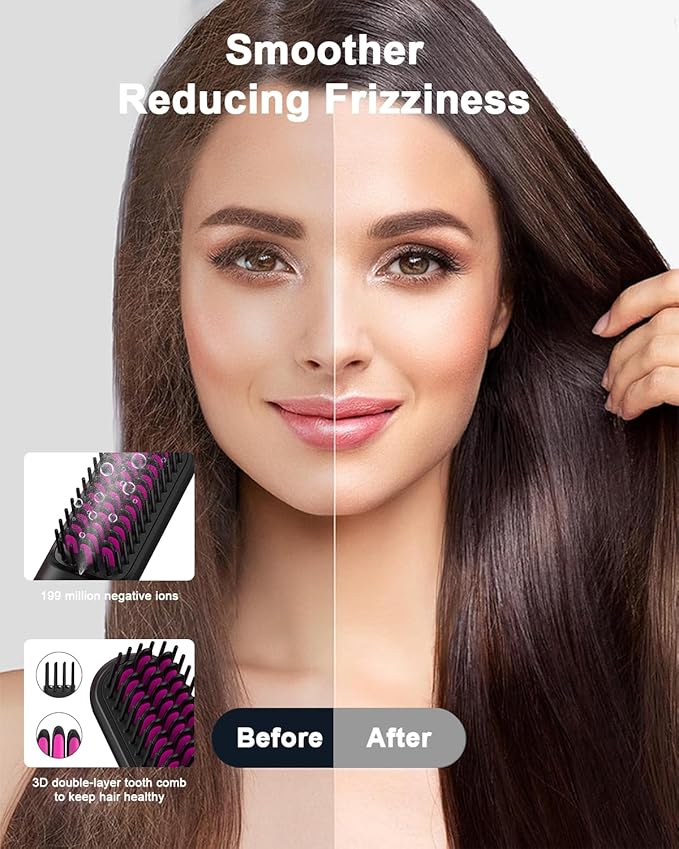 Rechargeable Hair Straightener Brush - 6400mAh Large Capacity Battery - Portable Straightening Brush Comb - Mini Cordless Ionic Straightener for Women - Great for Travel & Home ACSGPG