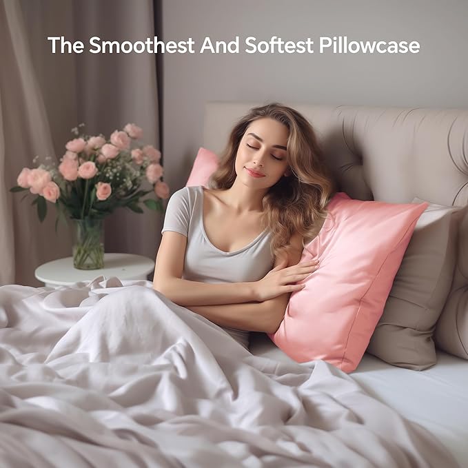 INFIIXSO Silk Pillow Cases 2 Pack Standard Size, Ultra Smooth & Soft Mulberry Silk Pillow Case for Hair and Skin, Breathable Cooling Silk Pillowcase with Hidden Zipper (Blush Pink, 20x26 Inches)