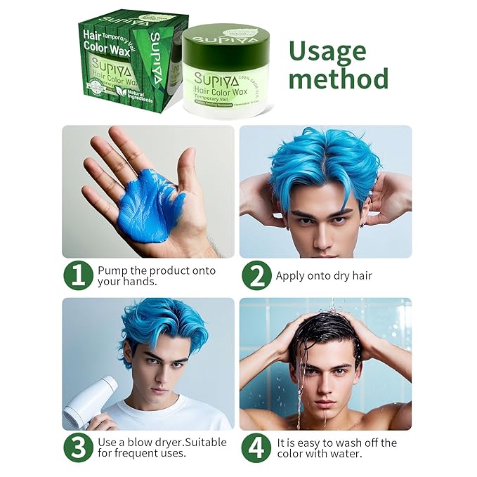 Temporary Hair Color Wax for Men,Washable Hair Wax Color, All-Day Hold Disposable Hair Wax for Party, Cosplay & Daily (Midnight Color #1-2)