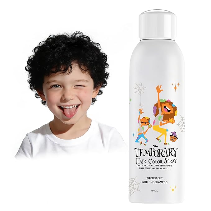 Black Temporary Hair Color Spray for Kids, Instant Colored Hair Dye Alternative for Girls Boys Women Men, Disposable Washable, Quick Styling for Party Cosplay Christmas Halloween, 150ml
