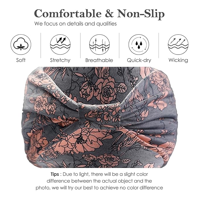 Artilady Wide Bandana Headbands for Women-Boho Bandeau Head Band Bohemian Paisley Red Headwrap Soft Athletic Elastic Sweat Non Slip Hair Bands for Curly Hair Accessories 6 PCS