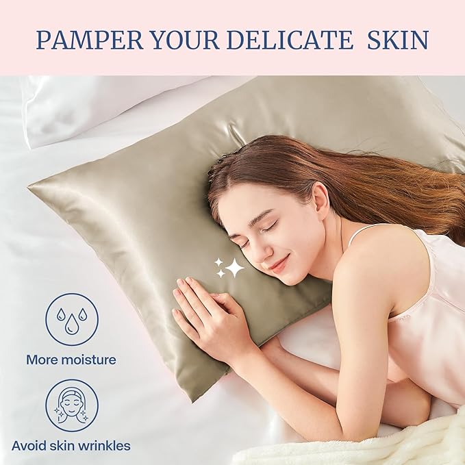 BEDELITE Satin Pillowcase for Hair and Skin, Super Soft and Cooling Similar to Silk Pillow Cases 2 Pack with Envelope Closure, Gift for Women Men(20"x40" King Size, Taupe)