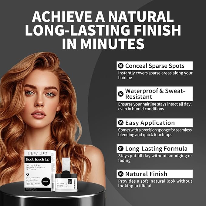 Hairline Powder 24H Stain-Proof, Root Touch Up Hair Color for Gray Coverage,Bald Spot Concealing Hair Shadow Powder for Women & Men,Natural-Looking (Dark Brown)