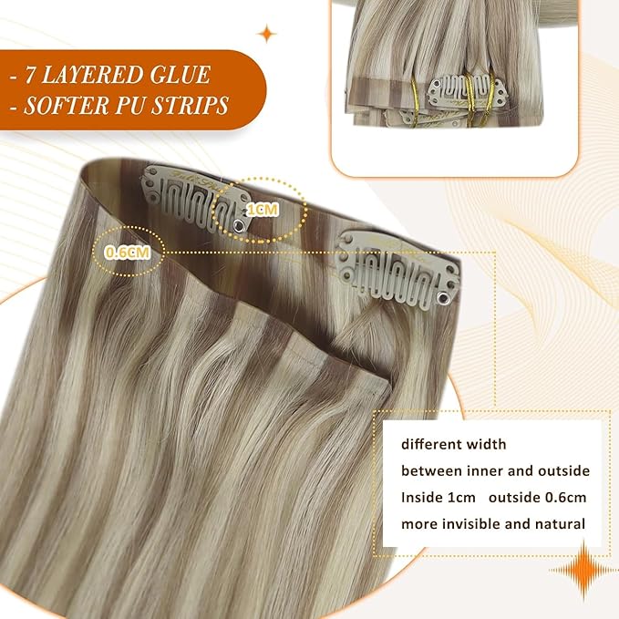 Full Shine Clip in Human Hair Extensions 22 Inch Ash Blonde Balayage Light Blonde Mix Platinum Blonde Real Hair Clip in Extesnions Silky Hair Extension 8 PCS 120 G