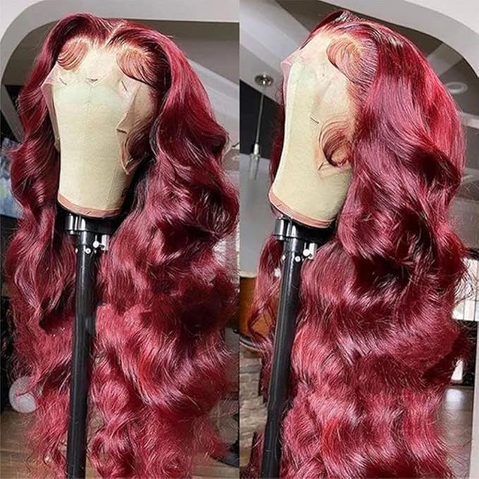 Burgundy Wig Human Hair 13x4 99j Burgundy Lace Front Wigs Human Hair Pre Plucked HD Transparent Lace Frontal Wigs Red Colored Wig 32Inch