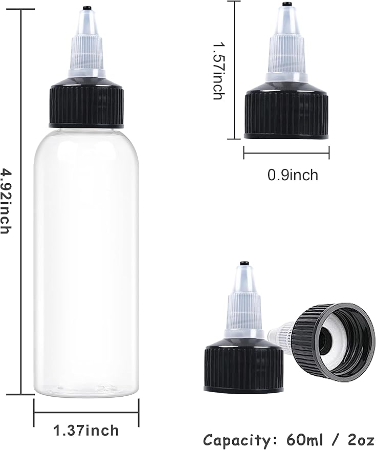 6 Pcs 2oz Plastic Squeeze Bottles with Twist Top Cap, 60ml Clear Dispensing Bottles, Empty Squirt Bottle for Liquids, Sauces, Arts, Crafts, Travel