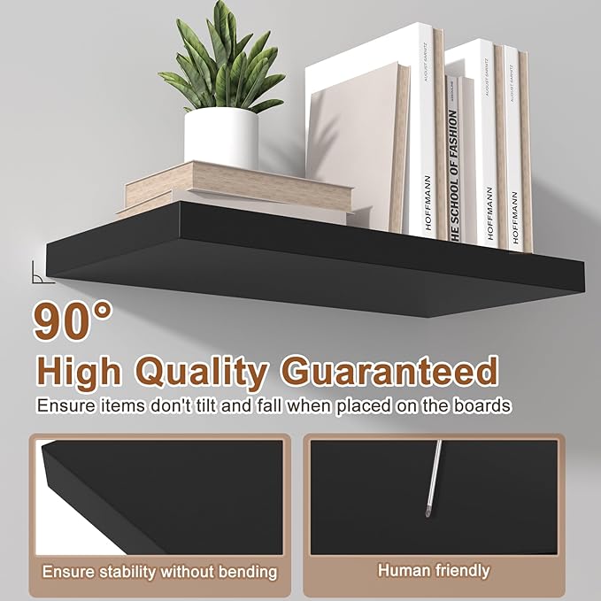 12 Inch Deep Floating Shelves for Wall 3 Pack Floating Shelves Large Storage Space Wall Mount Shelf for Living Room Kitchen Bathroom 30" W x 12" D x 1.2" H Black