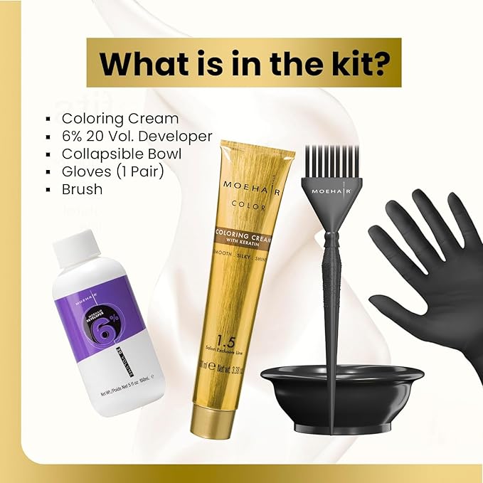 MOEHAIR Hair Coloring Kit | 8N Permanent Hair Color (Light Blonde), 20 Volume Developer 6%, Coloring Brush, Gloves & Mixing Bowl | Keratin Infused Color | Gray Coverage | Adds Shines & Softness