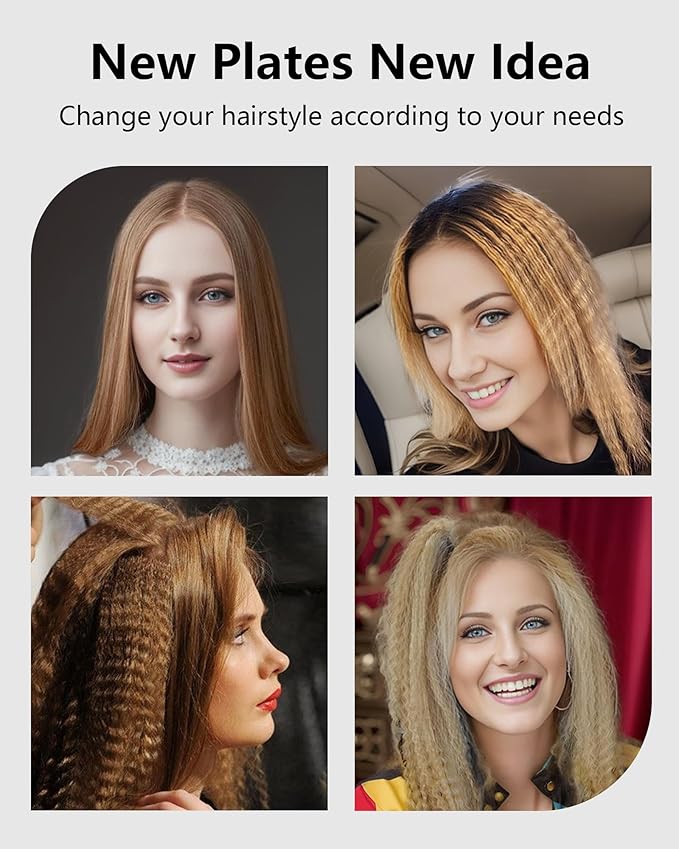 DSHOW Hair Crimper for Women Girls, Hair Straightener with 4 Interchangeable Titanium Ceramic Flat Crimping Iron Plates