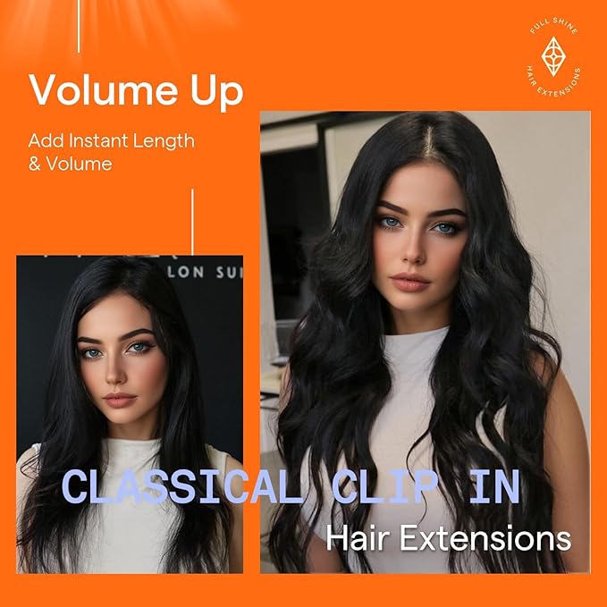 Full Shine Black Clip in Hair Extensions Human Hair 18 Inch Invisible Hair Clip in Extensions for Women Black Straight Hair Extensions Clip in Human Hair 7 Pcs 120 G