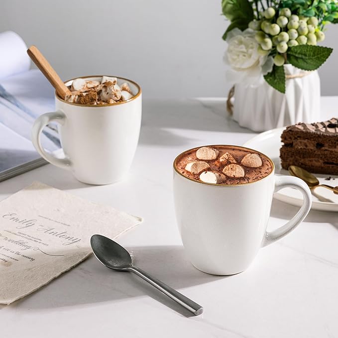 GBHOME Ceramic Coffee Mugs Set of 6, 12oz Stoneware Coffee Mugs Set For Dad Mom Women MEN, Light Weight Ceramic Coffee Cups for Latte/Tea/Beer/Hot Cocoa, Dishwasher & Microwave Safe-Pearl White