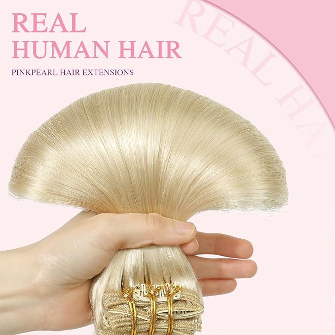 PINKPEARL Clip in Hair Extensions #60 Platinum Blonde Clip in Hair Extensions Real Human Hair 7pcs 120g 22inch Blonde Hair Extensios Clip ins for Women Straight Natural Human Hair Clip ins (#60-22)
