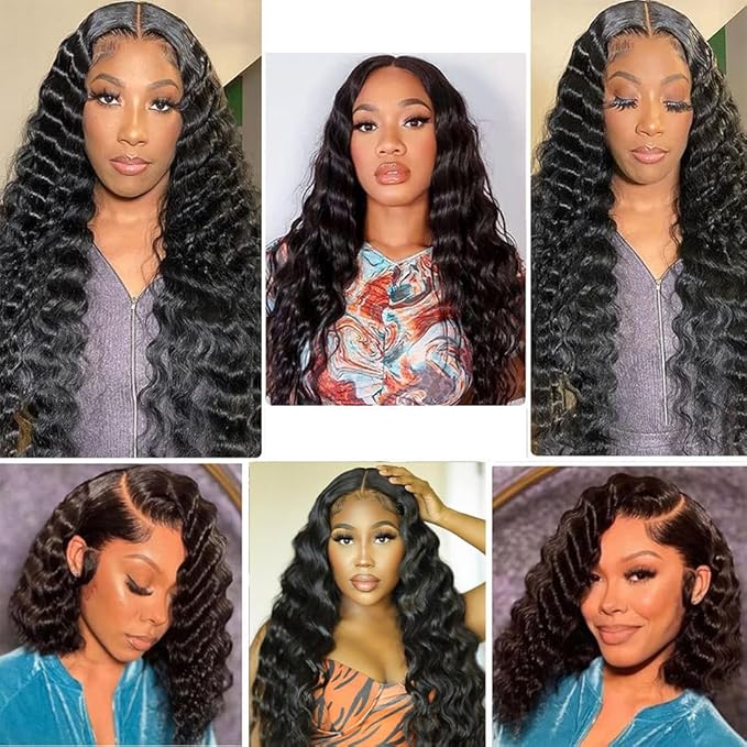 Natural Black Deep Wave Bundles Human Hair Color 1B Bundle Niegmeag Brazilian Virgin Soft and Silky Remy Hair 3 Bundles 16 18 20 Inch Double Weft Color 1B Deep Wave Bundle