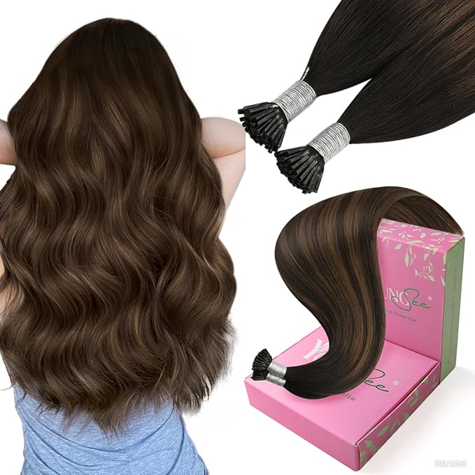 YoungSee I Tip Hair Extensions Ombre Brown I Tip Hair Extensions Human Hair Balayage Dark Brown with Brown Itip Human Hair Extension 18 Inch Ombre Pre Bonded Hair Extension Silky Straight 60s 50g