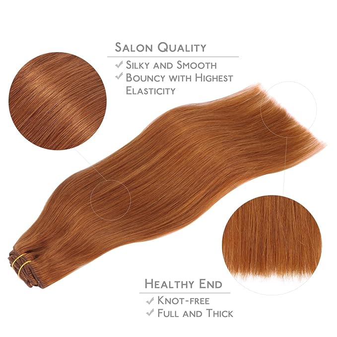 WENNALIFE Clip in Hair Extensions Real Human Hair, 24 Inch 150g 9pcs Dirty Ginger Remy Hair Thicker Double Weft Extensiones De Cabello Humano Con Clip Ins Straight Full Volume