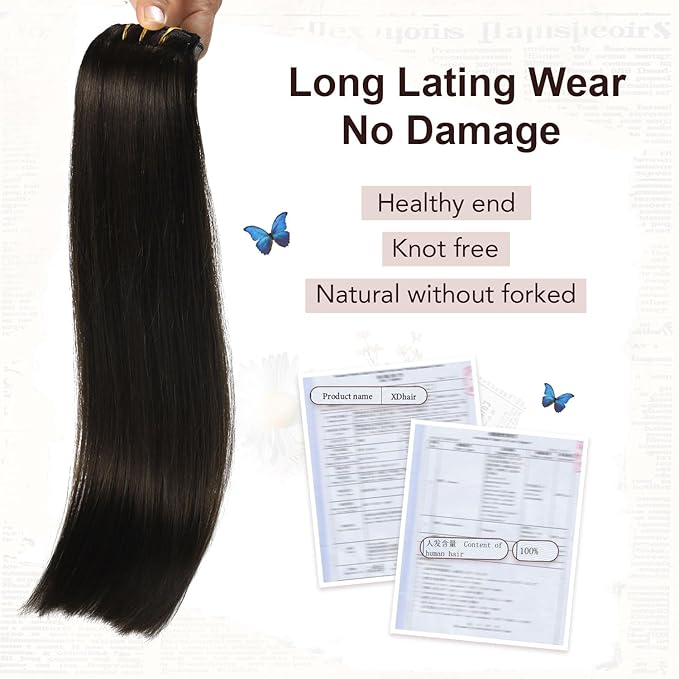 XDhair Clip in Hair Extensions Real Human Hair 14 Inch 100g 6pcs Human Hair Extensions Clip Ins for Women Natural Black #1B