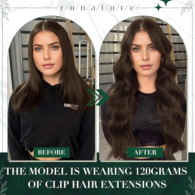 RUNATURE Clip in Hair Extensions Real Human Hair, Brown Hair Extensions Clip Ins, Double Weft Human Hair Clip in Extensions, Remy Natural Hair, Tangle Free, 16 Inch 50g 3pcs #4 Medium Brown