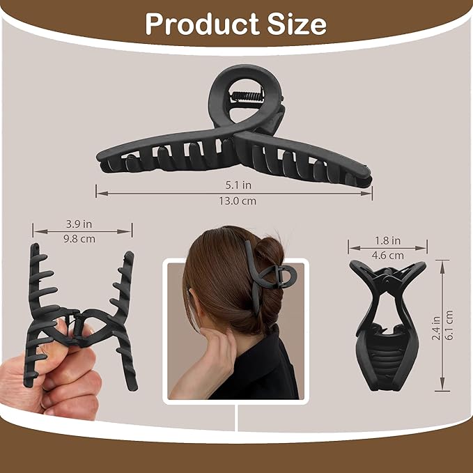 Big Hair Claw Clips 5-Pack 5.1" Non-Slip Hair for Women and Girls with Long, Thick Hair Jelly & Matte Clips (Oval-A 5pcs 5.1")