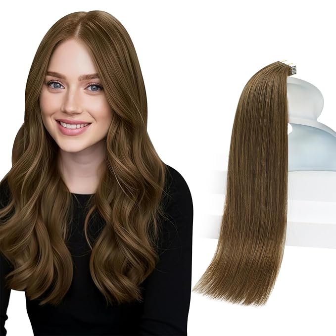 Sunny Hair Human Hair Tape in Extensions, Cool Brown Tape in Hair Extensions Human Hair 24 inch Straight Remy Tape in Human Hair Extensions 20Pcs 50g