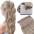 RUNATURE Clip in Hair Extensions Real Human Hair, Blonde Hair Extensions Clip Ins, Short Human Hair Clip in Extensions, Remy Natural Hair 12 Inch 50g 3pcs #19P60 Grey Blonde Highlight Platinum Blonde
