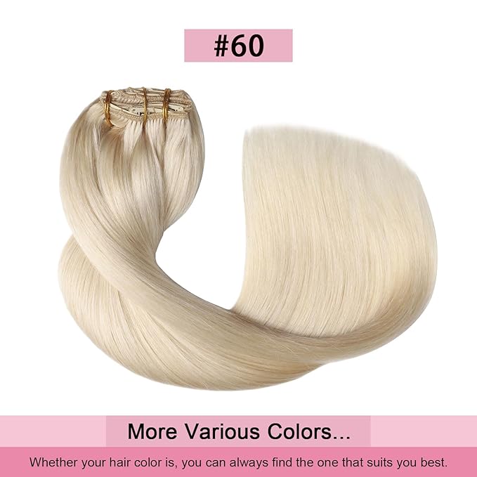 Pro2.0 Remy Real Human Hair Extensions Clip ins 120g Thick 7pcs Color #60 Platinum Blonde Remy Clip in Hair Extensions Real Human Hair 16inch Seamless Double Weft for Women（#60-16inch）