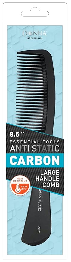 DONNA Carbon Barber Comb 8.5″ with Large Handle – Anti-Static & Heat-Resistant Styling Comb for Hair Cutting, Detangling & Blow Drying – Black