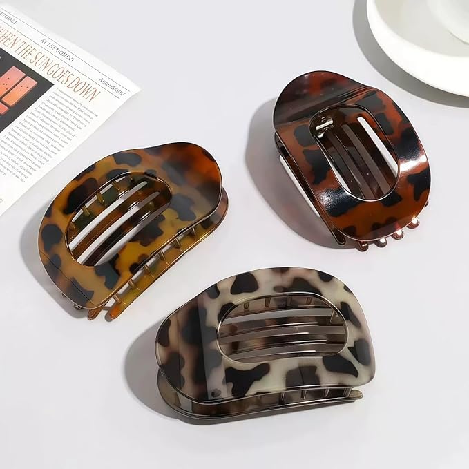 6PCS Flat Hair Clips for Women Fashion Leopard Print Duckbill Hair Claw Clips for Thick Thin Hair French Hair Clip Claw