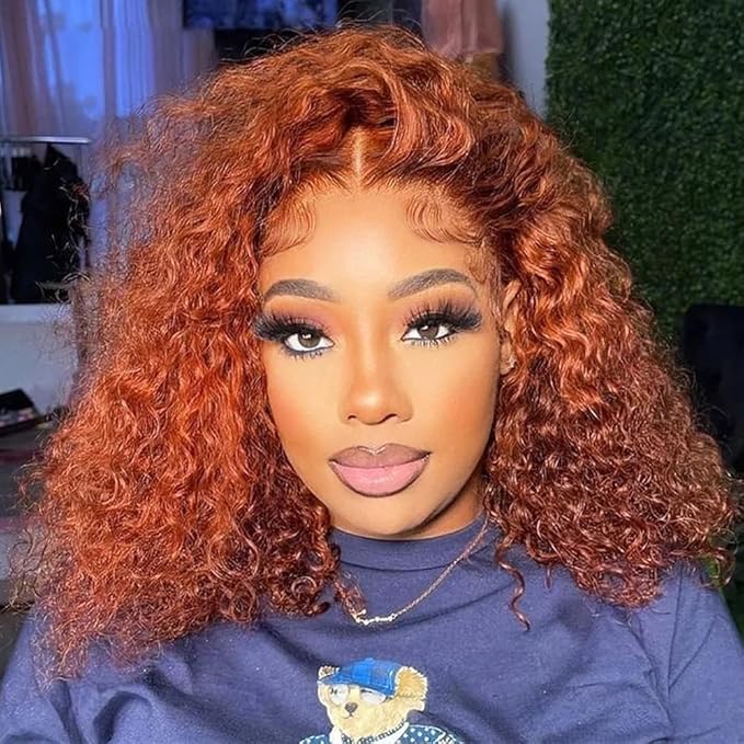 GOLFMAX Ginger Water Wave Bob Wig Human Hair Transparent HD 13x4 Lace Front Human Hair Wig 10 Inch Short Bob Wig Glueless Wigs Human Hair Pre Plucked With Baby Hair