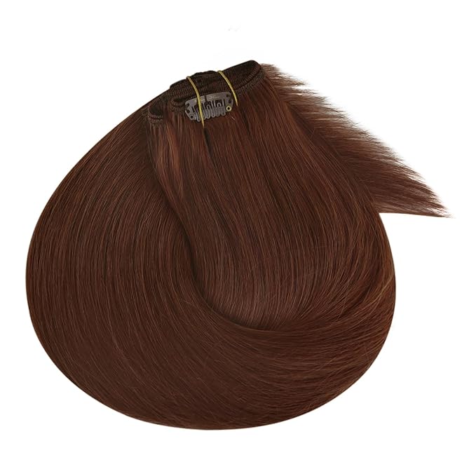Ve Sunny Clip in Hair Extensions Real Human Hair Dark Auburn Red Remy Human Hair Clip in Extensions Full Head Straight Real Hair Extensions For Women 7pcs 120g 18 inch