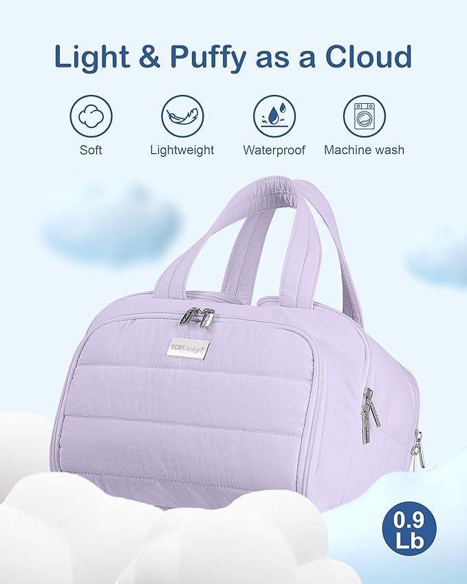 TOPDesign Travel Toiletry Bag for Women, Puffer Large Toiletry Bag, Lightweight Cosmetic Makeup Organizer with Handle for Traveling, Accessories, Essentials, Toiletries (Light Purple)