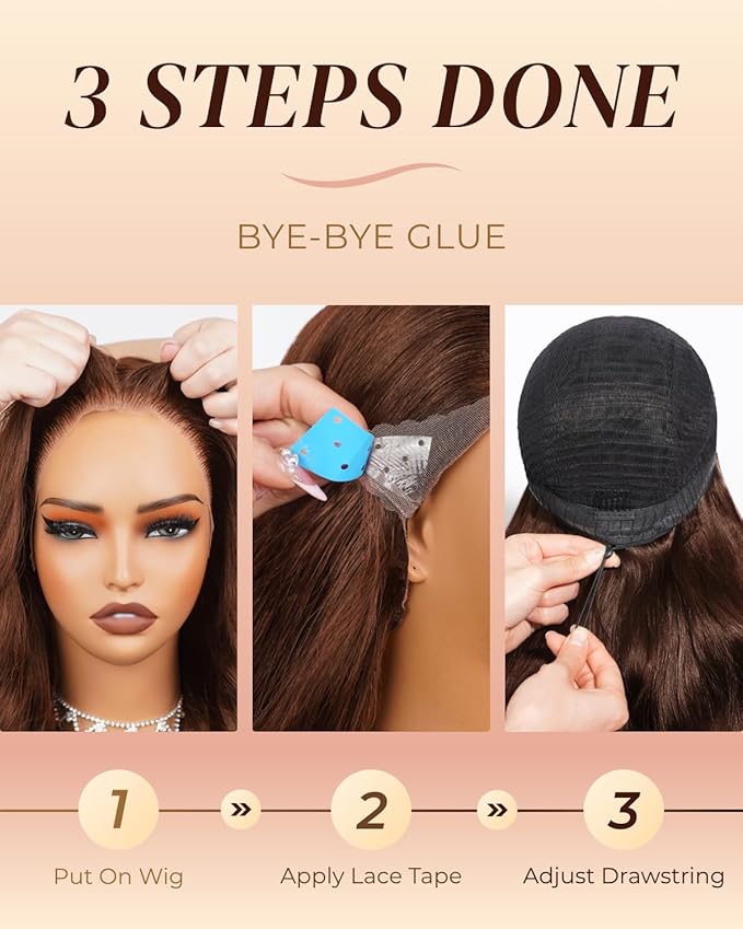 Arabella 13x6 Chocolate Brown Glueless Wigs Human Hair Pre Plucked Pre Cut 13x6 Ear to Ear Full HD Lace Front Wigs Human Hair 210% Density 4# Brown Straight Wig Drawstring Wig Human Hair 20 Inch