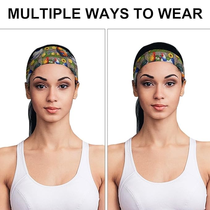 Headbands for Men & Women Chicken Rooster Garden Flowers Painting Floral Sweat Headband Non Slip Sweatband Sports Running Cycling Yoga Basketball Workout Football Training