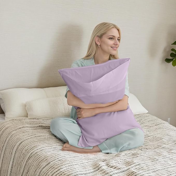 TELUS Pillow Cases King Size 2 Pack, Bamboo Rayon Cooling Pillowcases with Envelope Closure, Cool Breathable Pillow Cover for Hot Sleepers & Night Sweats, 20x40 inch, Purple