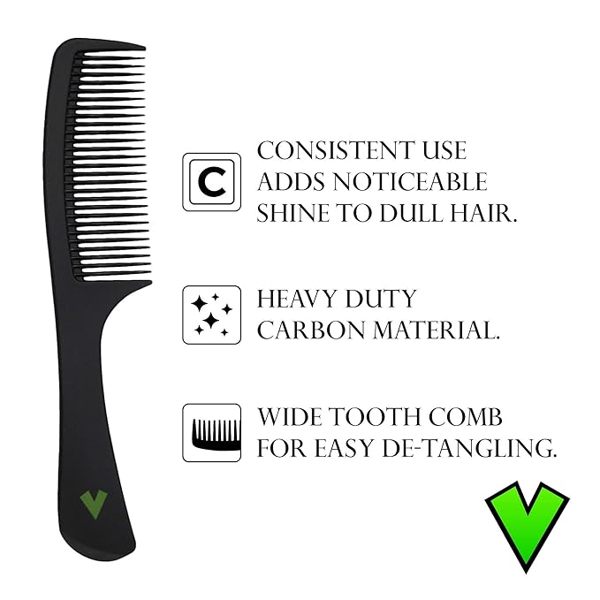 Veeta Professional Carbon Fiber Comb - Anti Static Heat & Chemical Resistant Hair Combs (Multiple Styles) - Rat Tail, Styling, Wide Tooth, Wave Comb (Black)