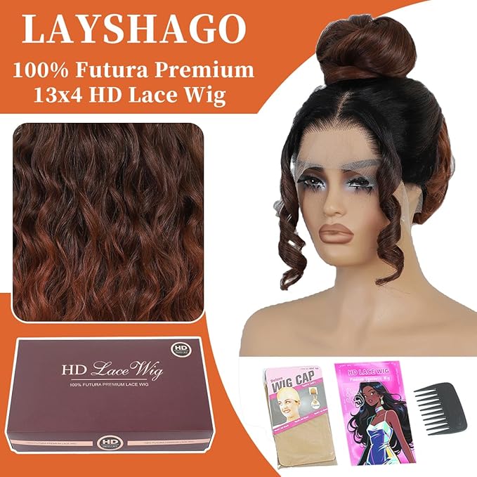 Synthetic 13x4 HD Lace Front Wigs Pre Plucked 26 Inch Long Wavy Ombre Burgundy with Black 100% Futura Premium Lace Wigs For Black Women Ready to Wear Daily Party Use