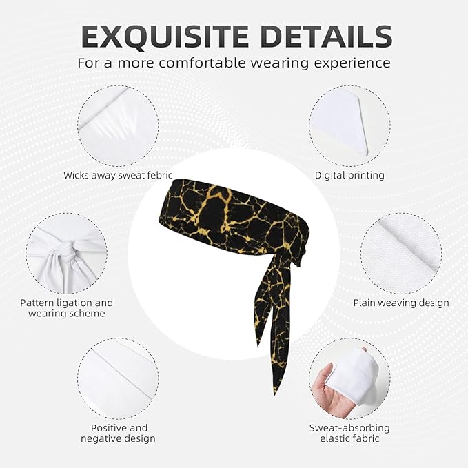 Boys Girls Gold Black Marble Texture Sports Sweatband Multi Style Beauty Skinny Hair Band Headdress for Yoga Travel Spa