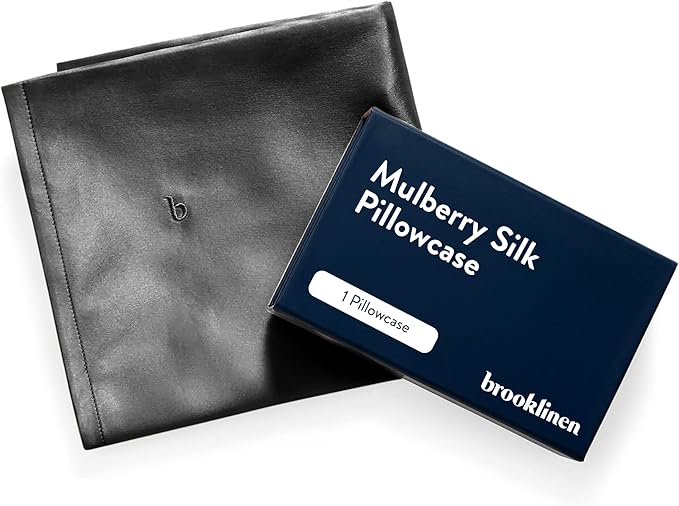 Brooklinen Mulberry Silk Pillowcase – 100% Pure Silk Pillow Case, Soft & Durable, Anti-Friction Comfort, Hight Quality Smooth Texture – Machine Washable & Breathable – Standard Size (Carbon)