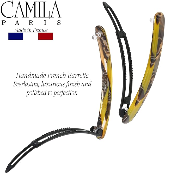 Camila Paris CP3374 French Hair Barrettes Clips for Women, Handmade, Girls Side Slide-in Barrette Clip, Hair Accessories for Women. Strong Hold No Slip Grip Fashion Durable Styling, Made in France
