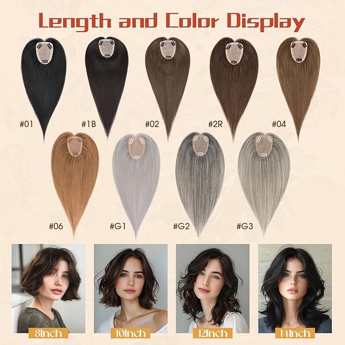 Rich Choices Human Hair Toppers for Women-100% Real Remy Hair Topper No Bang-Upgraded 150% Density 9 * 12CM Lace Base-Clip in Hairs Topper for Thinning Hairs-10Inch #4 Medium Brown