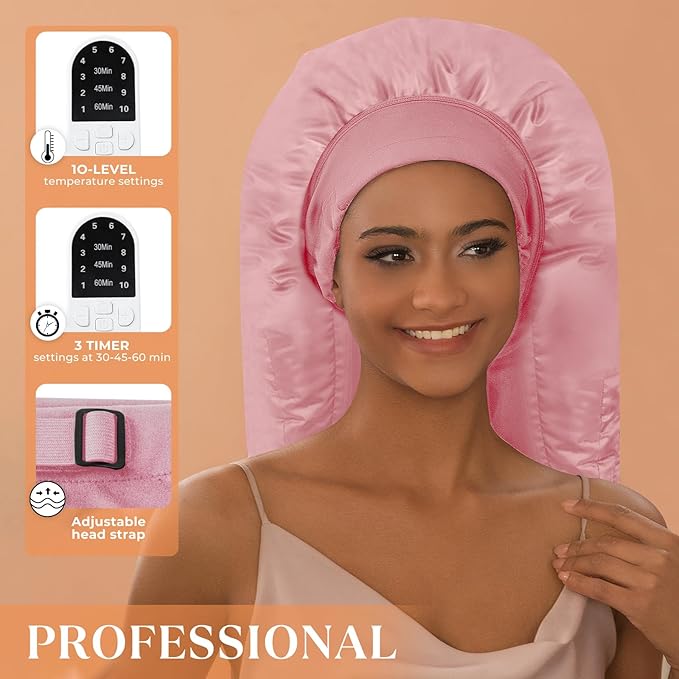 Heat Cap for Deep Conditioning, Hair Steamer for Natural Hair Home Use w/10-level Heats Up Quickly, Thermal Steam Cap for Home Hair Treatment