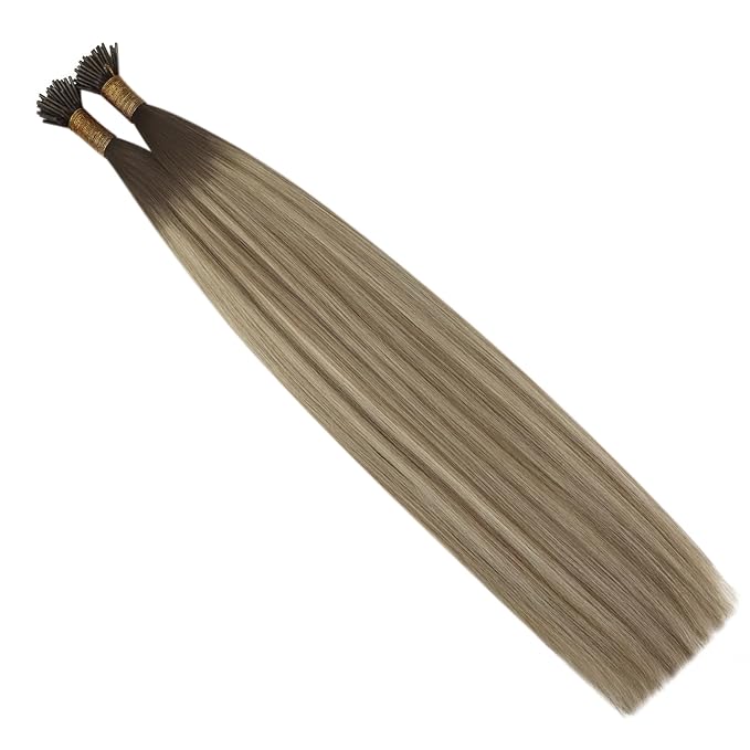 YoungSee I Tip Hair Extensions Ombre Itip Human Hair Extensions Ombre Dark Brown to Brown with Blonde Keratin Tip Extension 18In Cold Fusion Hair Extension Balayage 60s 50g