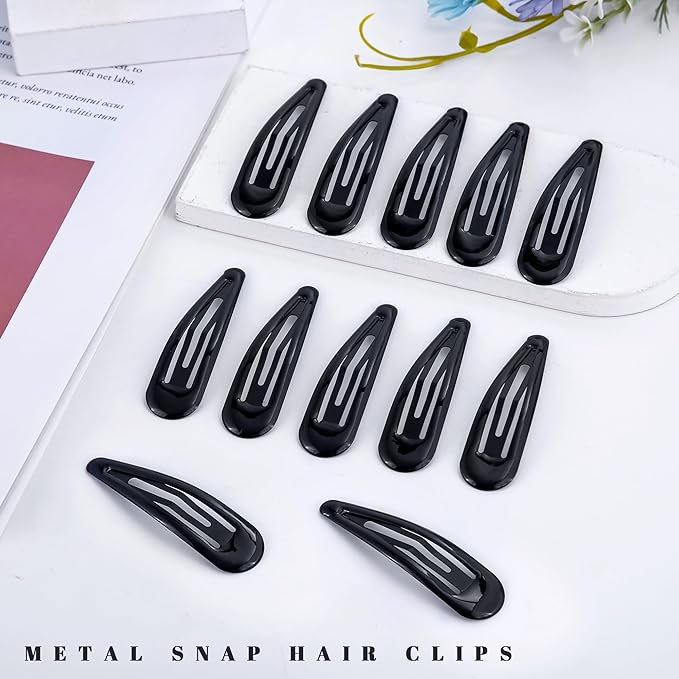 Metal Snap Hair Clips Water Drop No Slip Hair Barrettes for Women Large Hair Clips For Thick And Thin Fine Hair,Black,2.67 x 0.7 Inches,12 PCS
