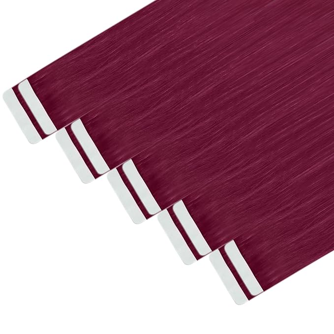 YoungSee Human Hair Tape in Extensions Magenta Tape in Hair Extensions Red 14 Inch Tape-Ins Human Hair Extension Real Human Hair Colorful 10pcs 25g For Diy Glam Look